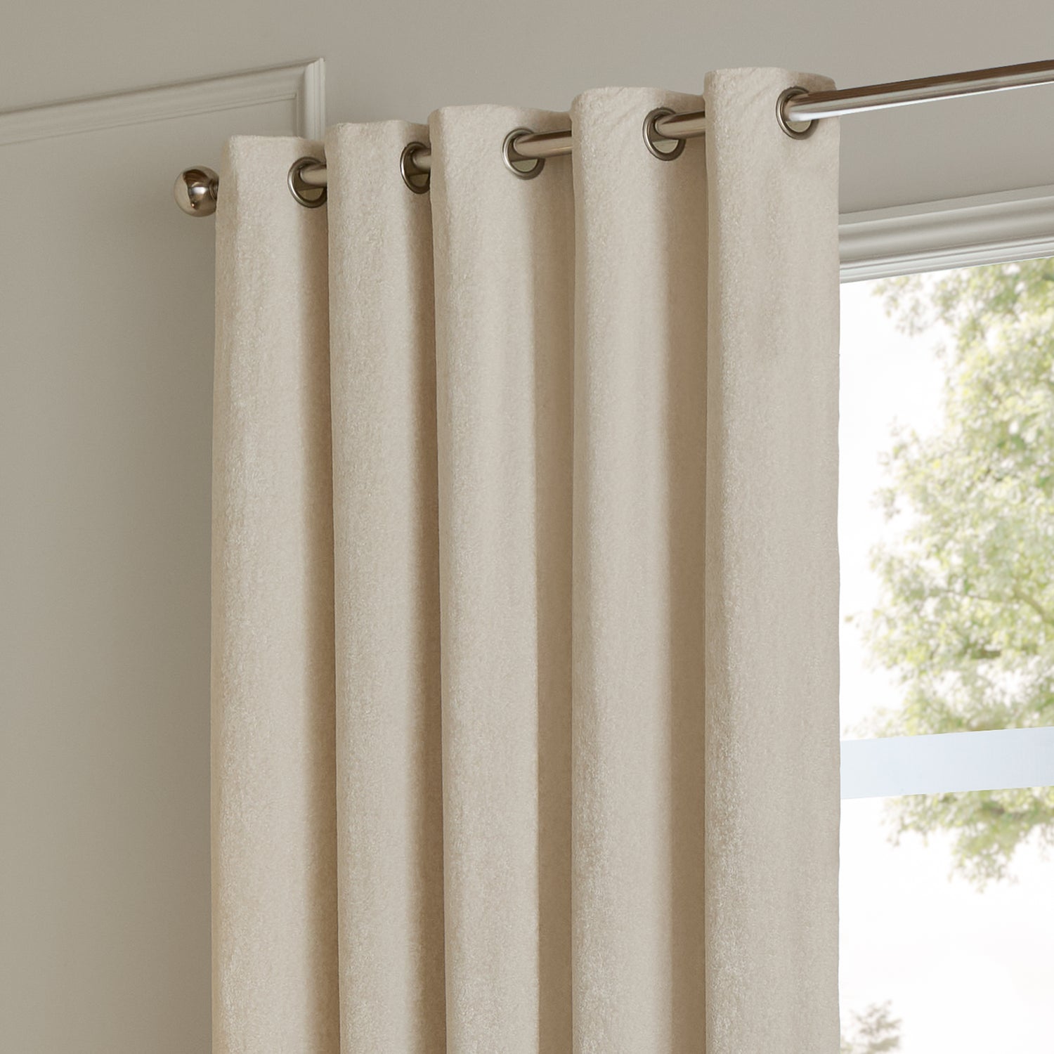 Paoletti Lustre Velvet Ready Made Eyelet Curtains Ivory