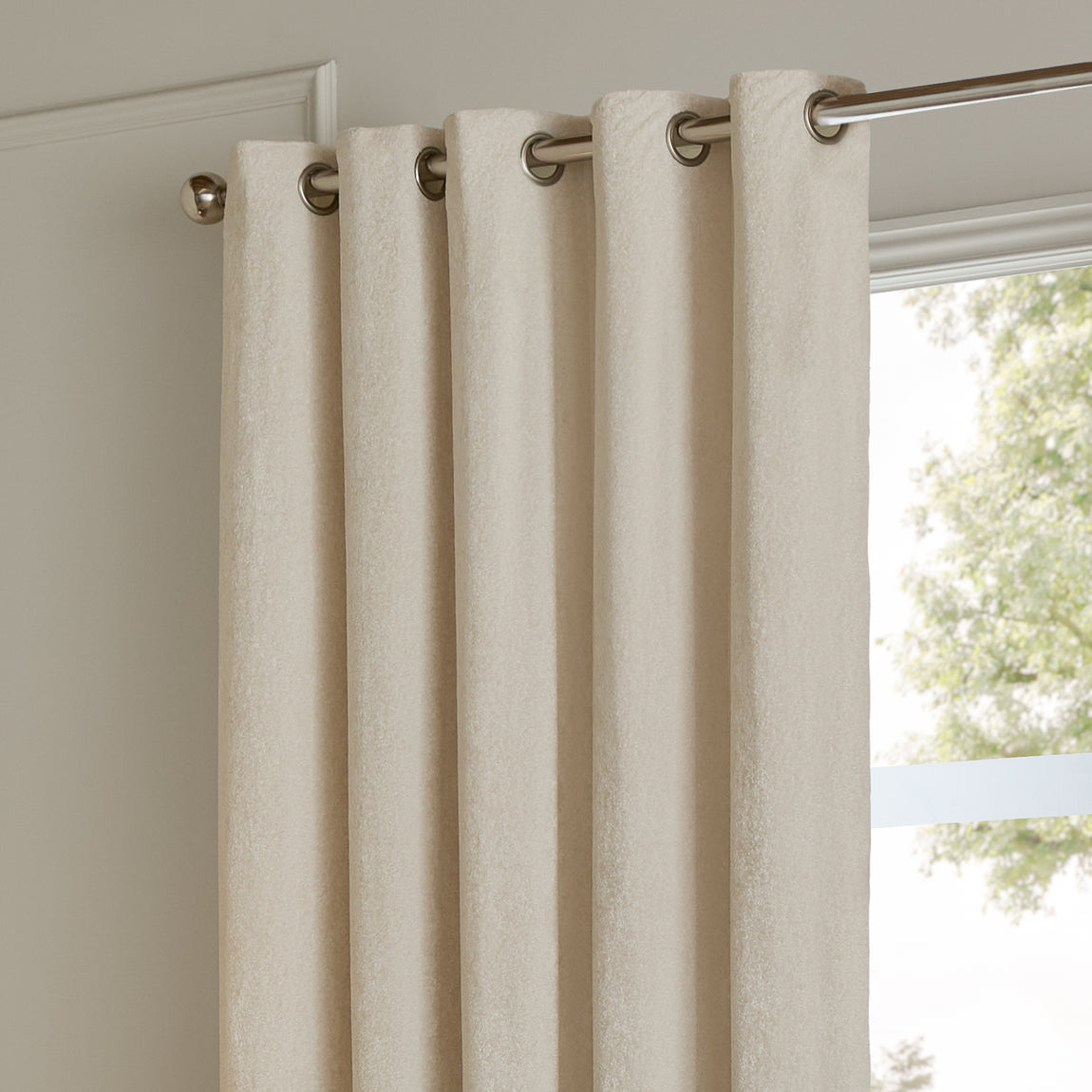Paoletti Lustre Velvet Ready Made Eyelet Curtains Ivory