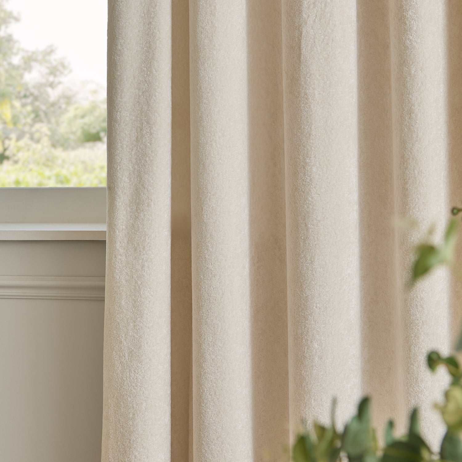 Paoletti Lustre Velvet Ready Made Eyelet Curtains Ivory