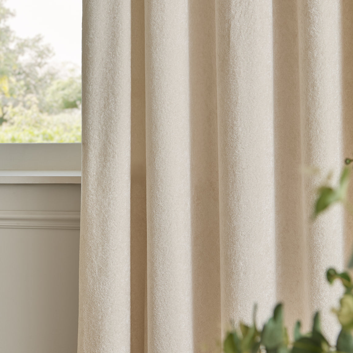 Paoletti Lustre Velvet Ready Made Eyelet Curtains Ivory