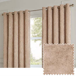 Paoletti Lustre Velvet Ready Made Eyelet Curtains Oyster