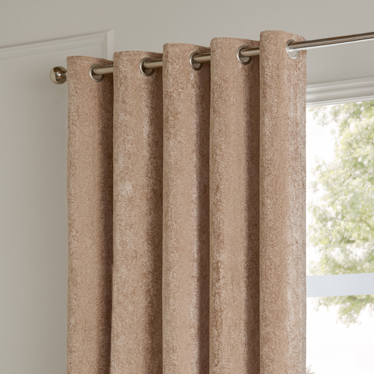 Paoletti Lustre Velvet Ready Made Eyelet Curtains Oyster
