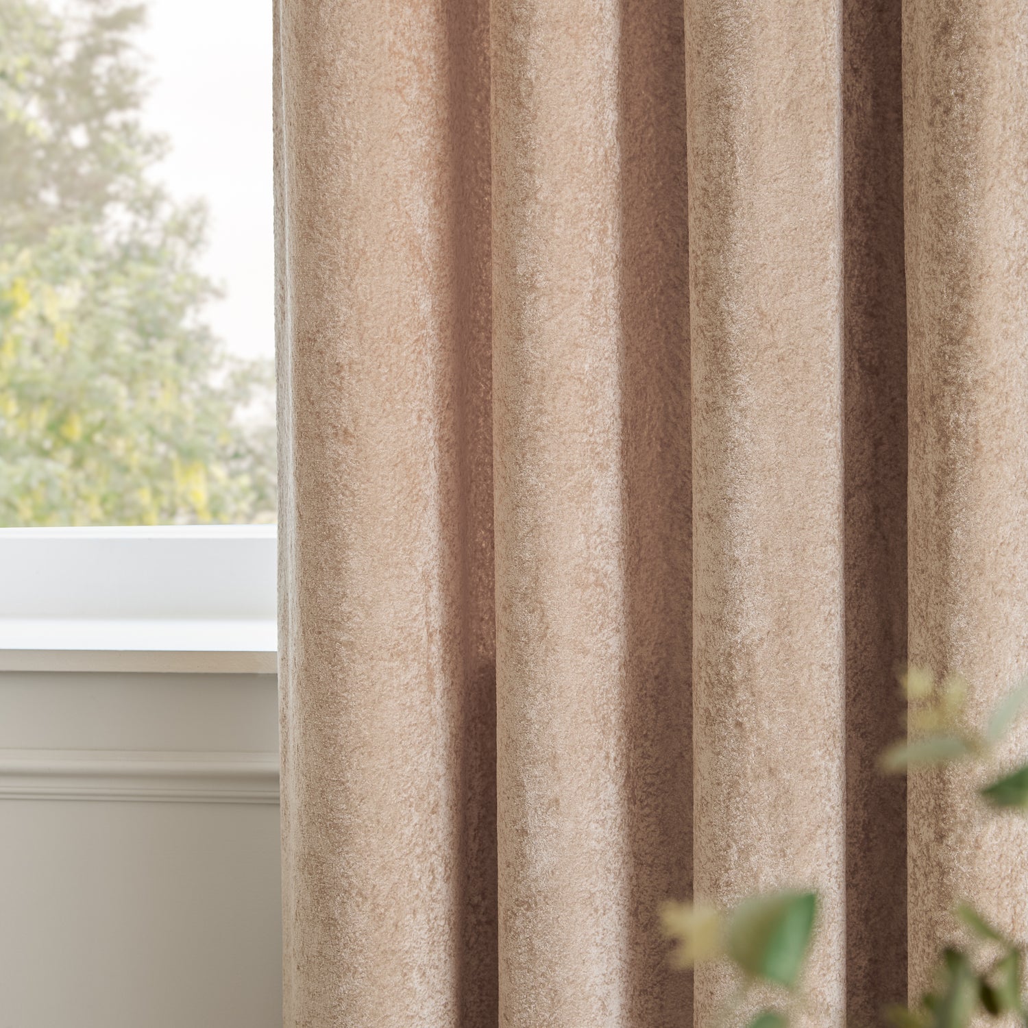 Paoletti Lustre Velvet Ready Made Eyelet Curtains Oyster