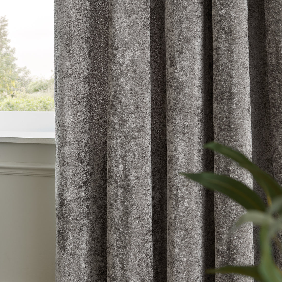 Paoletti Lustre Velvet Ready Made Eyelet Curtains Pewter