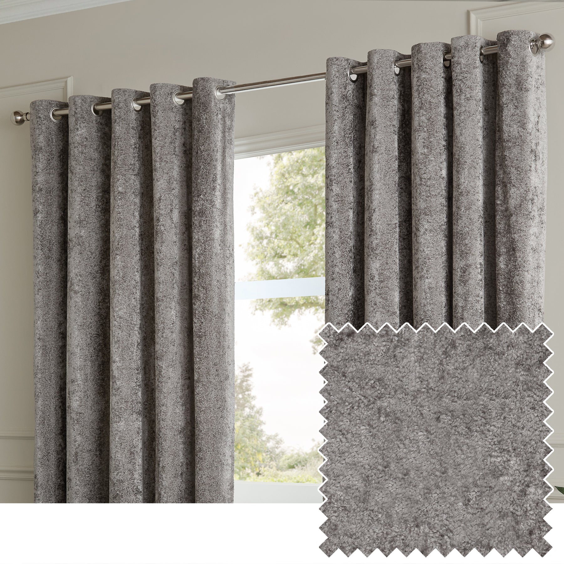 Paoletti Lustre Velvet Ready Made Eyelet Curtains Pewter