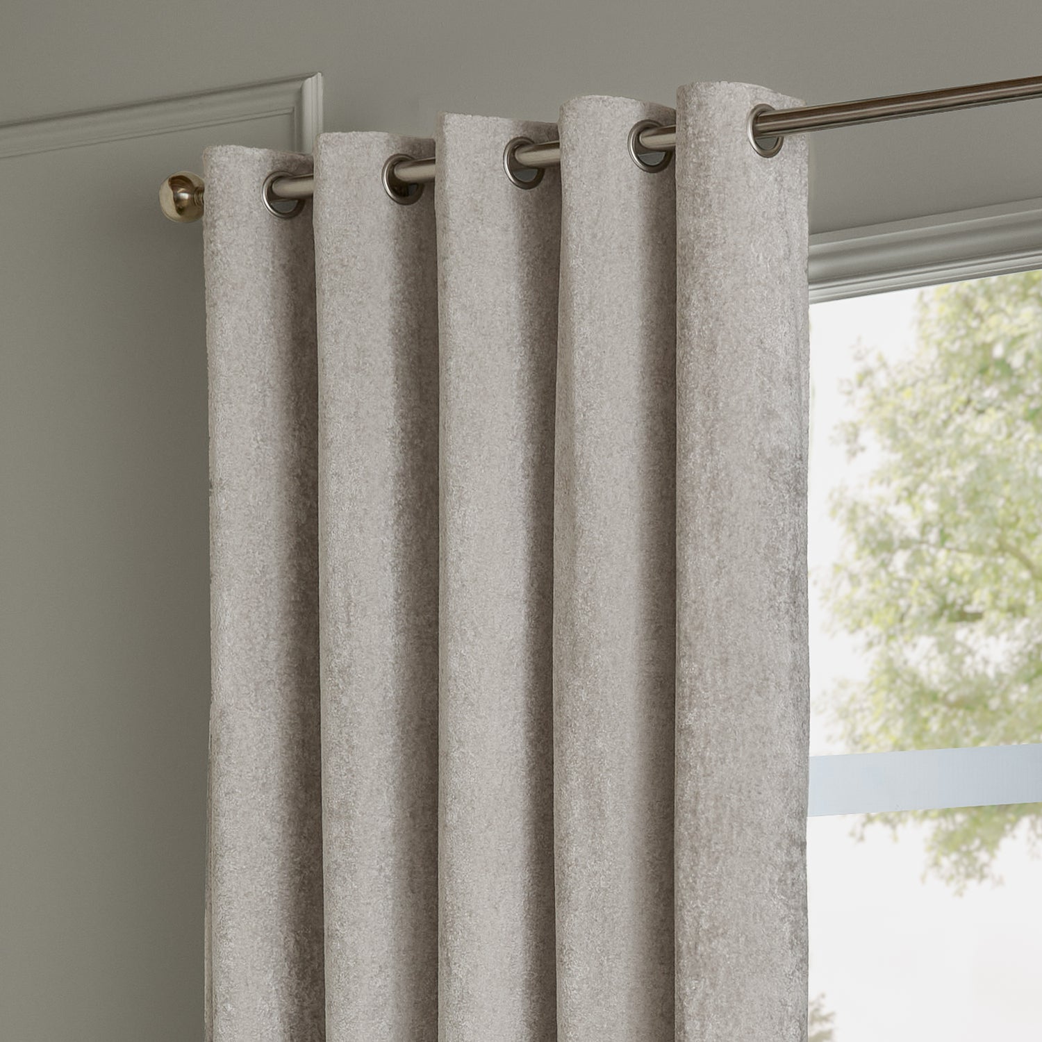 Paoletti Lustre Velvet Ready Made Eyelet Curtains Silver