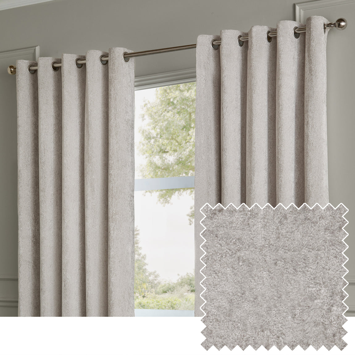 Paoletti Lustre Velvet Ready Made Eyelet Curtains Silver