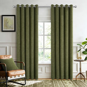 Sundour Langley Ready Made Eyelet Curtains Olive