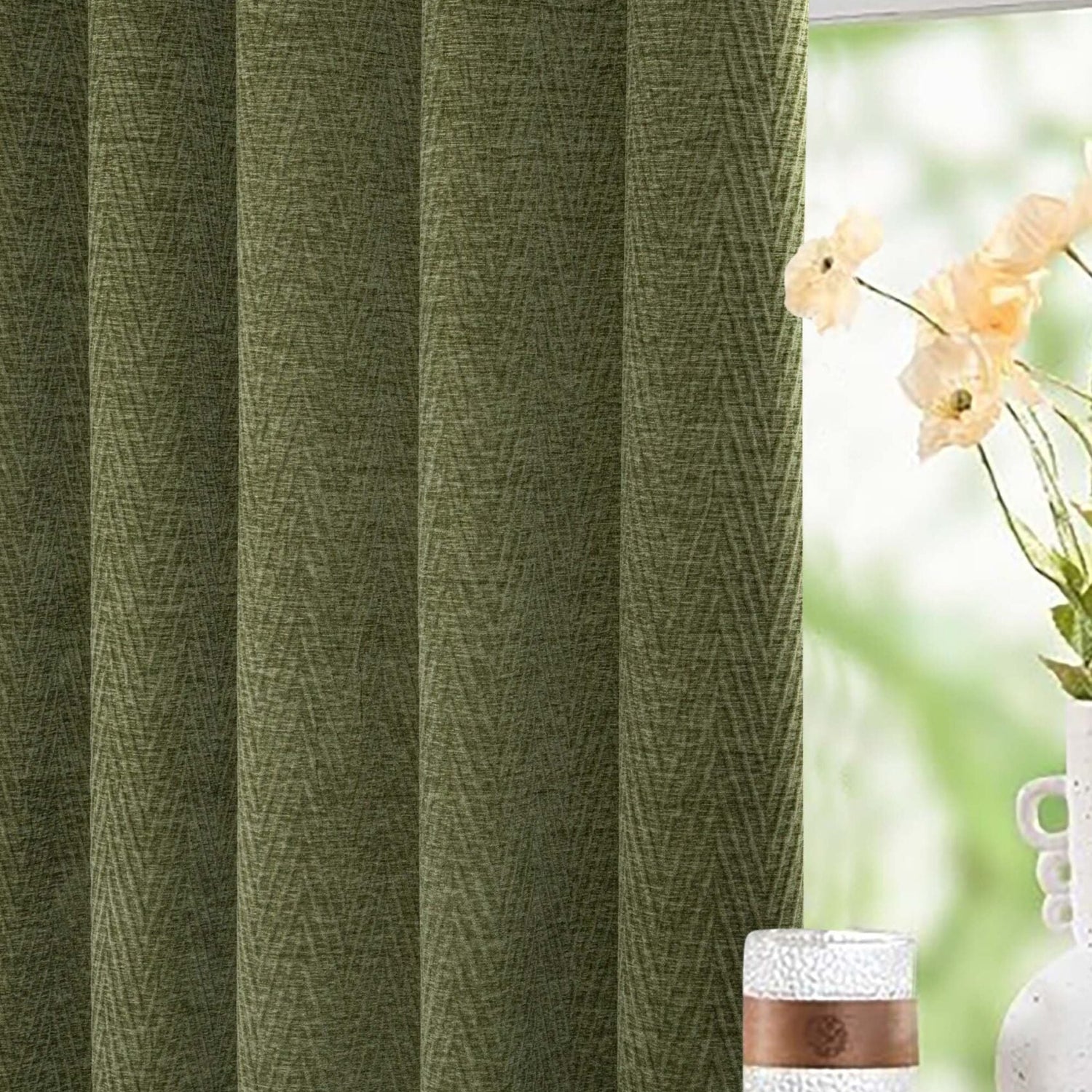 Sundour Langley Ready Made Eyelet Curtains Olive