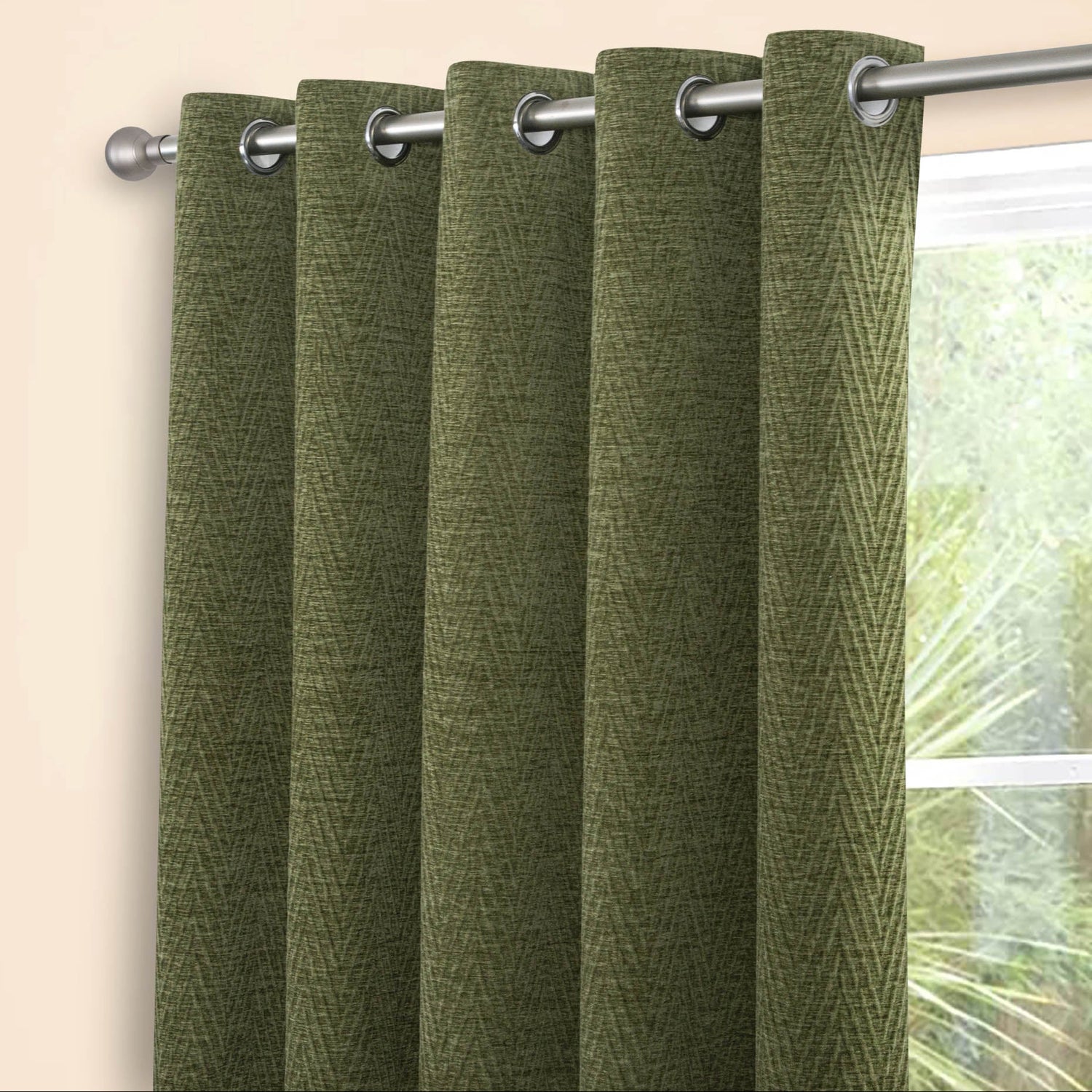 Sundour Langley Ready Made Eyelet Curtains Olive