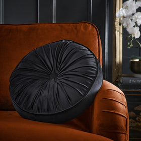 Laurence Llewelyn-Bowen Round Velvet Pleat Filled Cushion 40cm Black