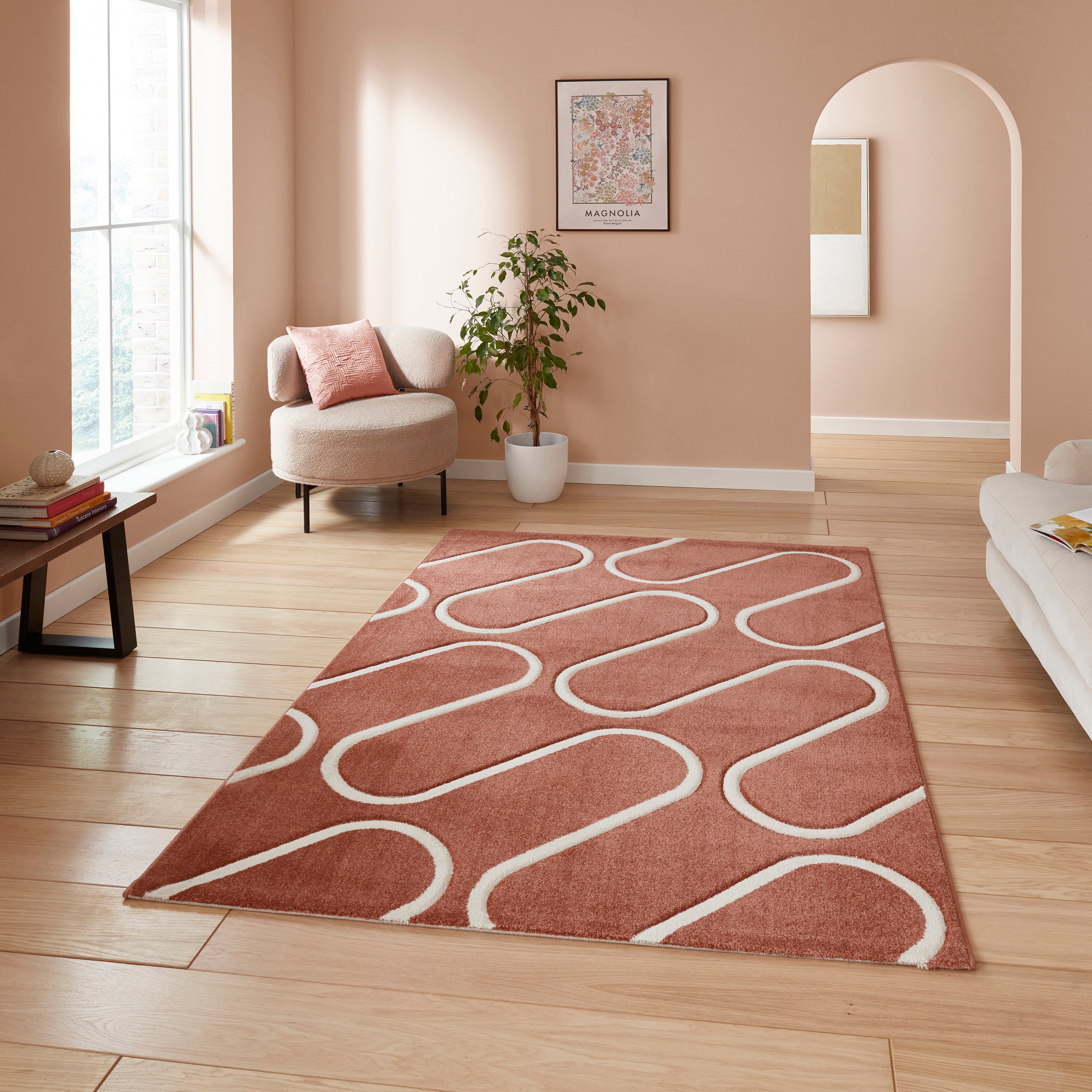 Linear Dynamic Rugs Catherine Lansfield Linear Curve Modern Geometric Rug Terracotta | Terrys