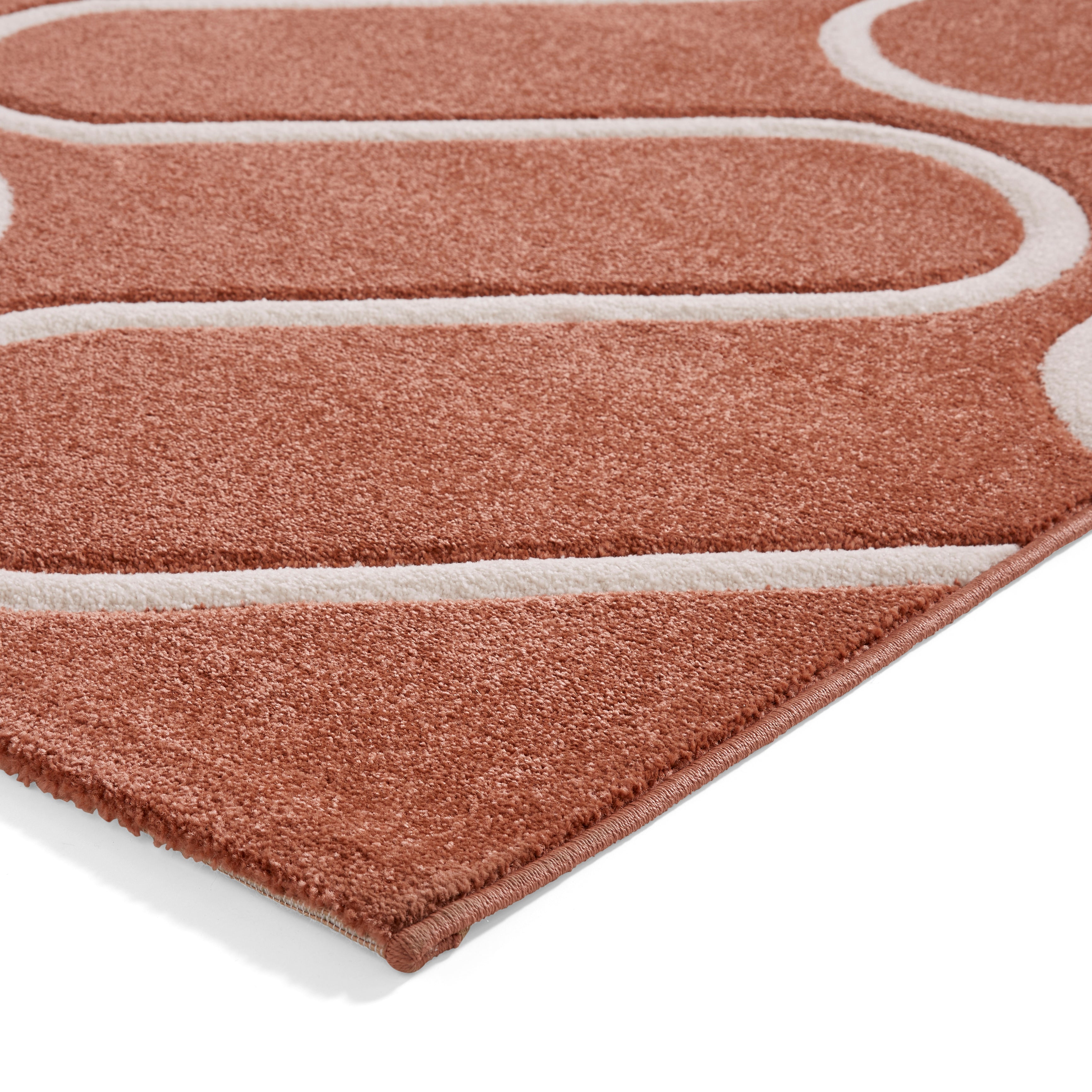 Linear Geometric Rug Catherine Lansfield Linear Curve Modern Geometric Rug Terracotta | Terrys