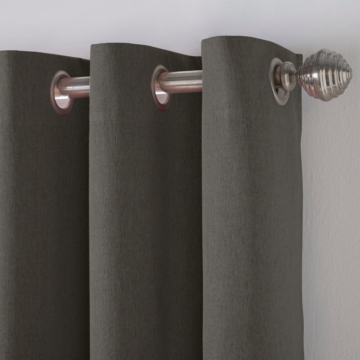 Linen Look Blackout Ready Made Eyelet Curtains Grey
