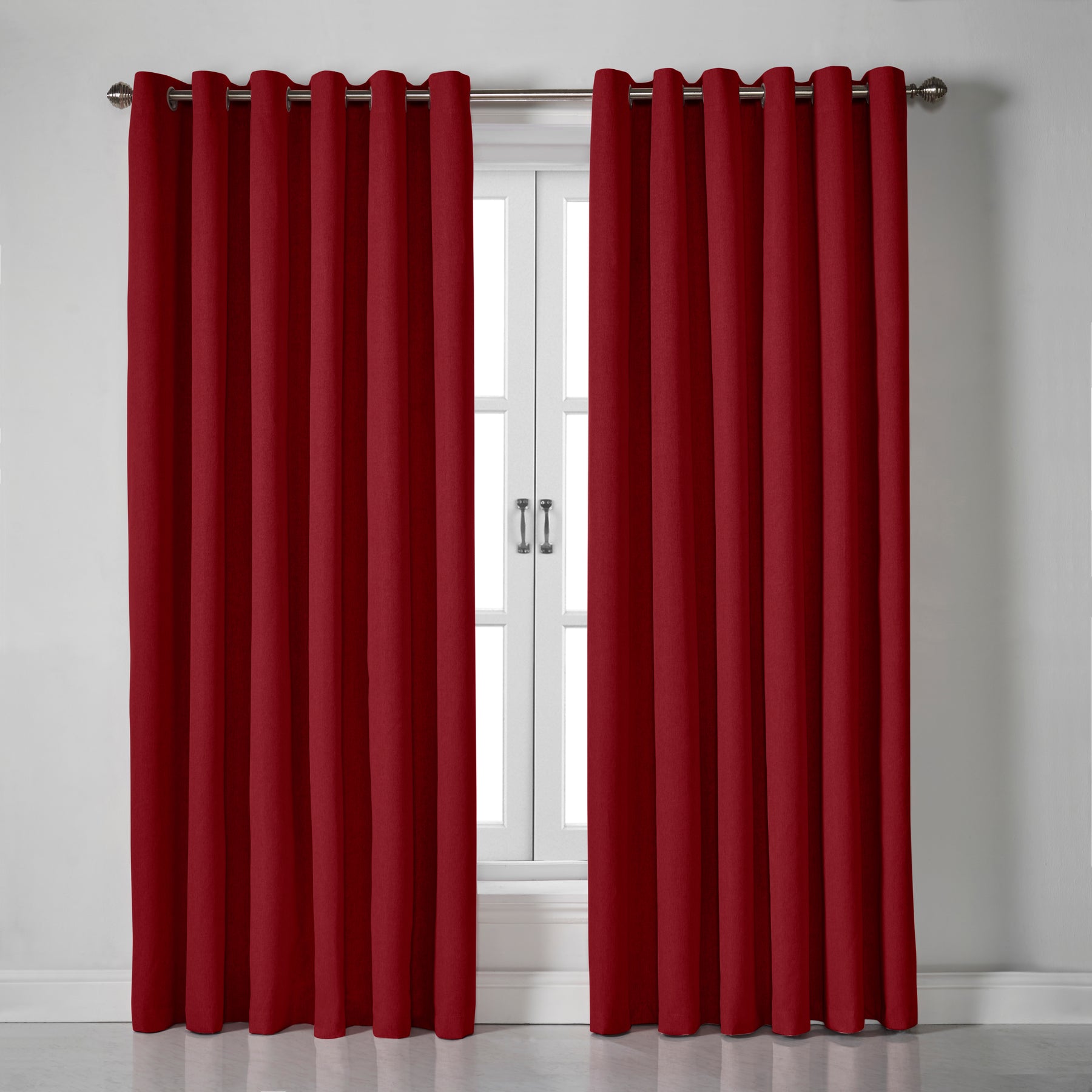 Ready Red Red Linen Look Blackout Ready Made Eyelet Curtains | Terrys