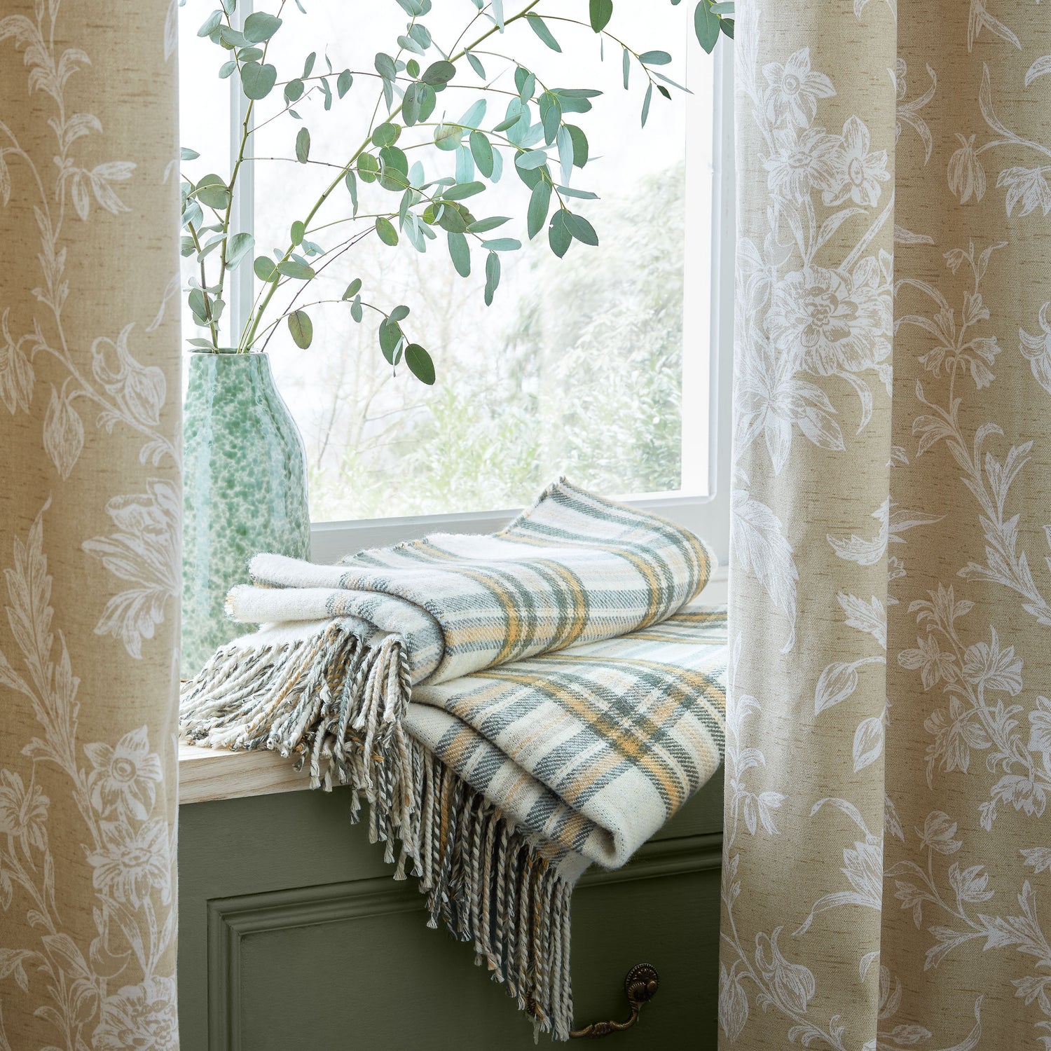 Laura Ashley Lloyd Ready Made Eyelet Curtains Caramel