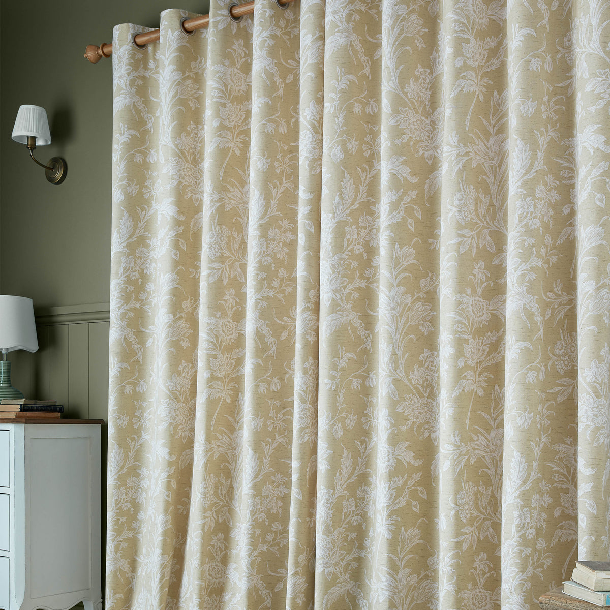 Laura Ashley Lloyd Ready Made Eyelet Curtains Caramel