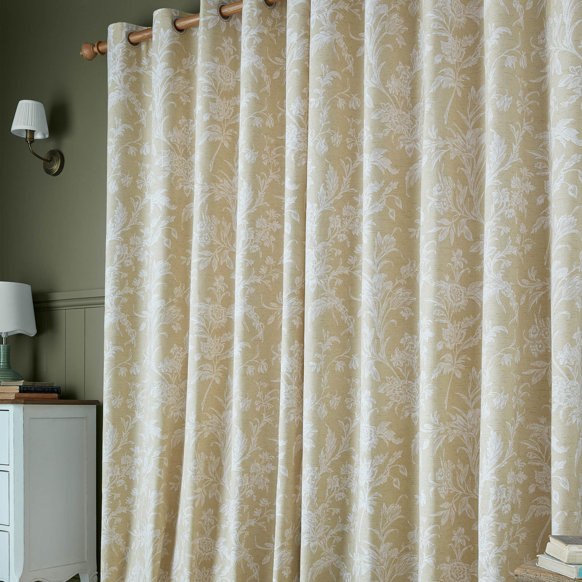 Laura Ashley Lloyd Ready Made Eyelet Curtains Caramel