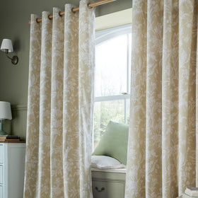 Laura Ashley Lloyd Ready Made Eyelet Curtains Caramel