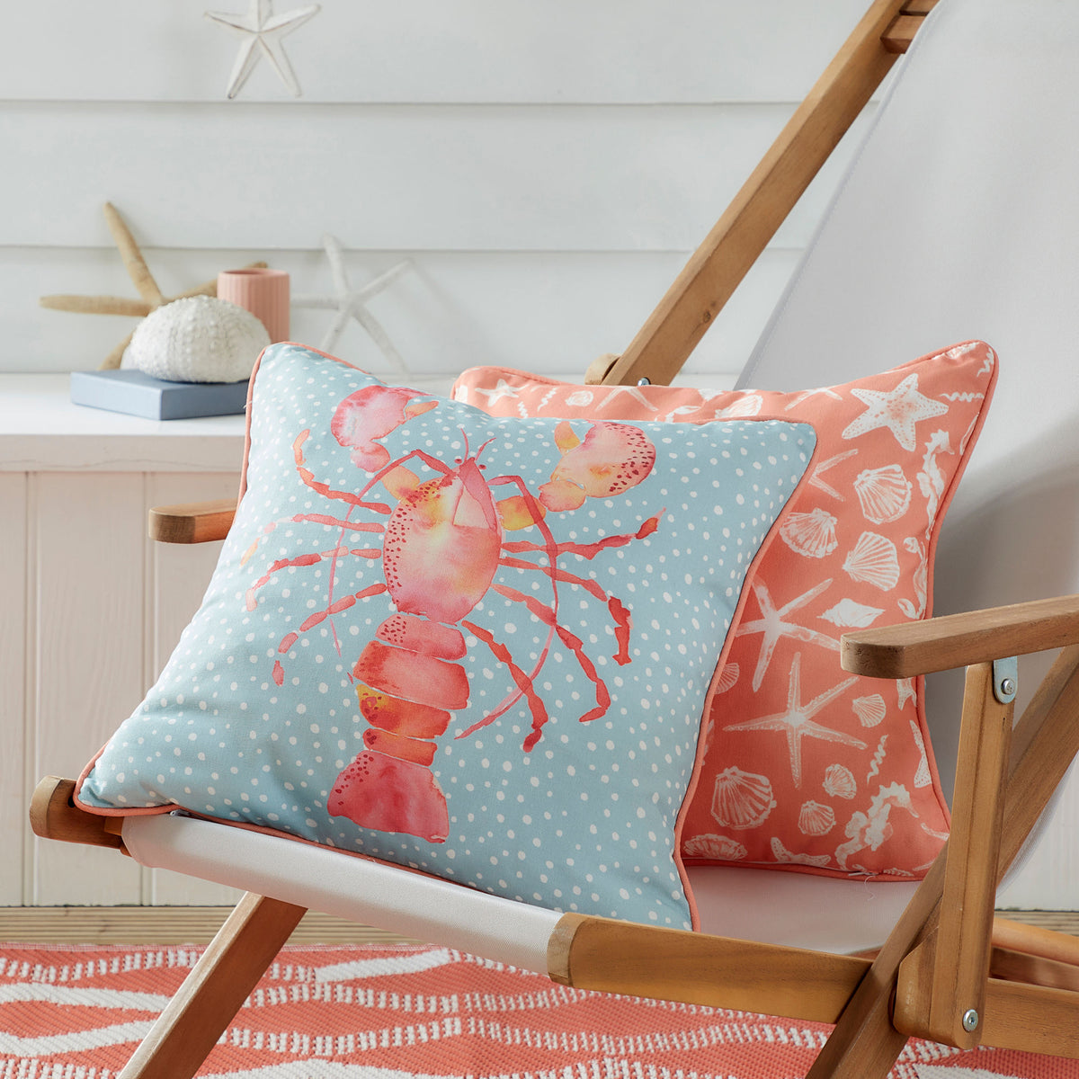Fusion Lobster Outdoor Filled Cushion 43cm x 43cm Orange