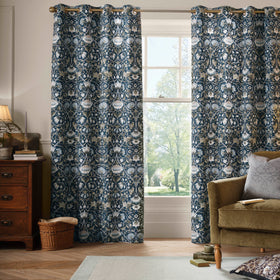 William Morris At Home Lodden Ready Made Eyelet Curtains Prussian Blue