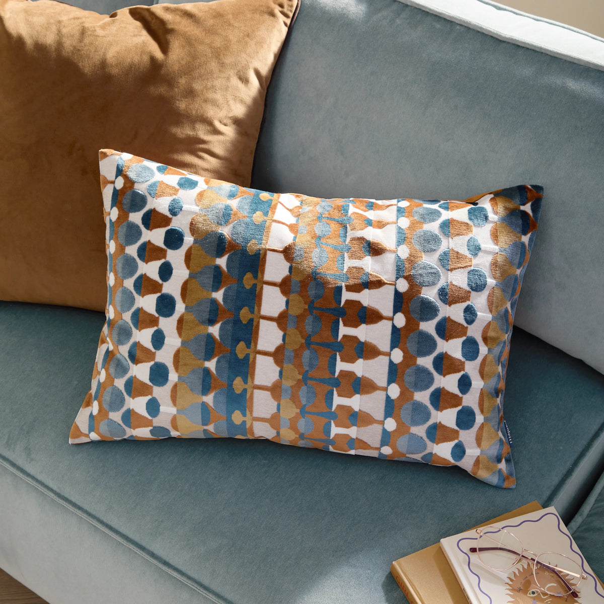 Furn Metro Abstract Velvet Jacquard 40cm x 60cm Filled Boudoir Ginger