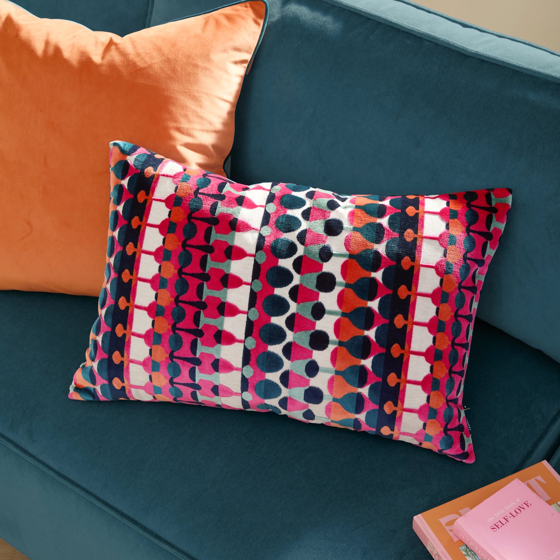 Furn Metro Abstract Velvet Jacquard 40cm x 60cm Filled Boudoir Multi