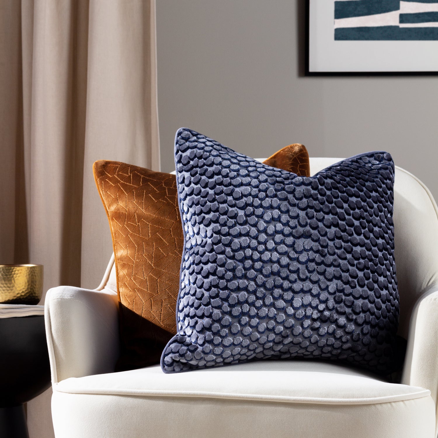 Hoem Malans Cut Velvet Piped Filled Cushion 45cm x 45cm Bronze