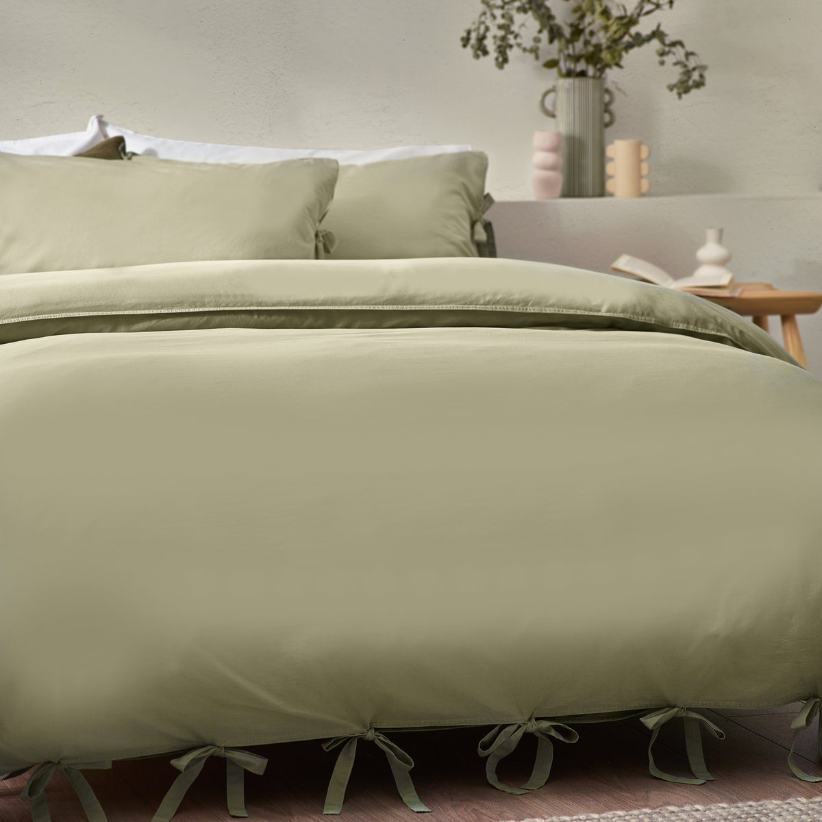 Mallow Bowtie Cotton Bedding Set Soft Sage