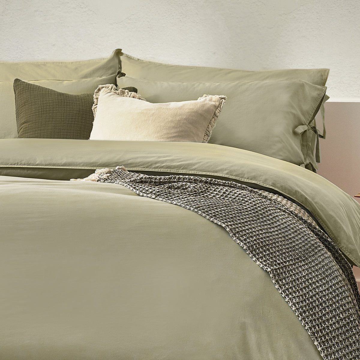 Mallow Bowtie Cotton Bedding Set Soft Sage