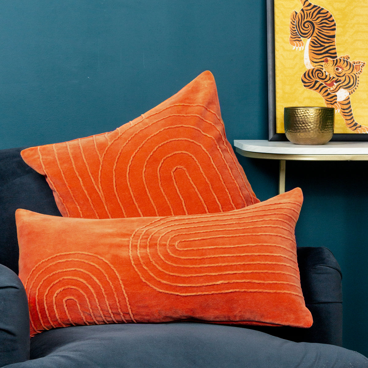 Furn. Mangata Textured Velvet 30cm x 60cm Filled Boudoir Orange