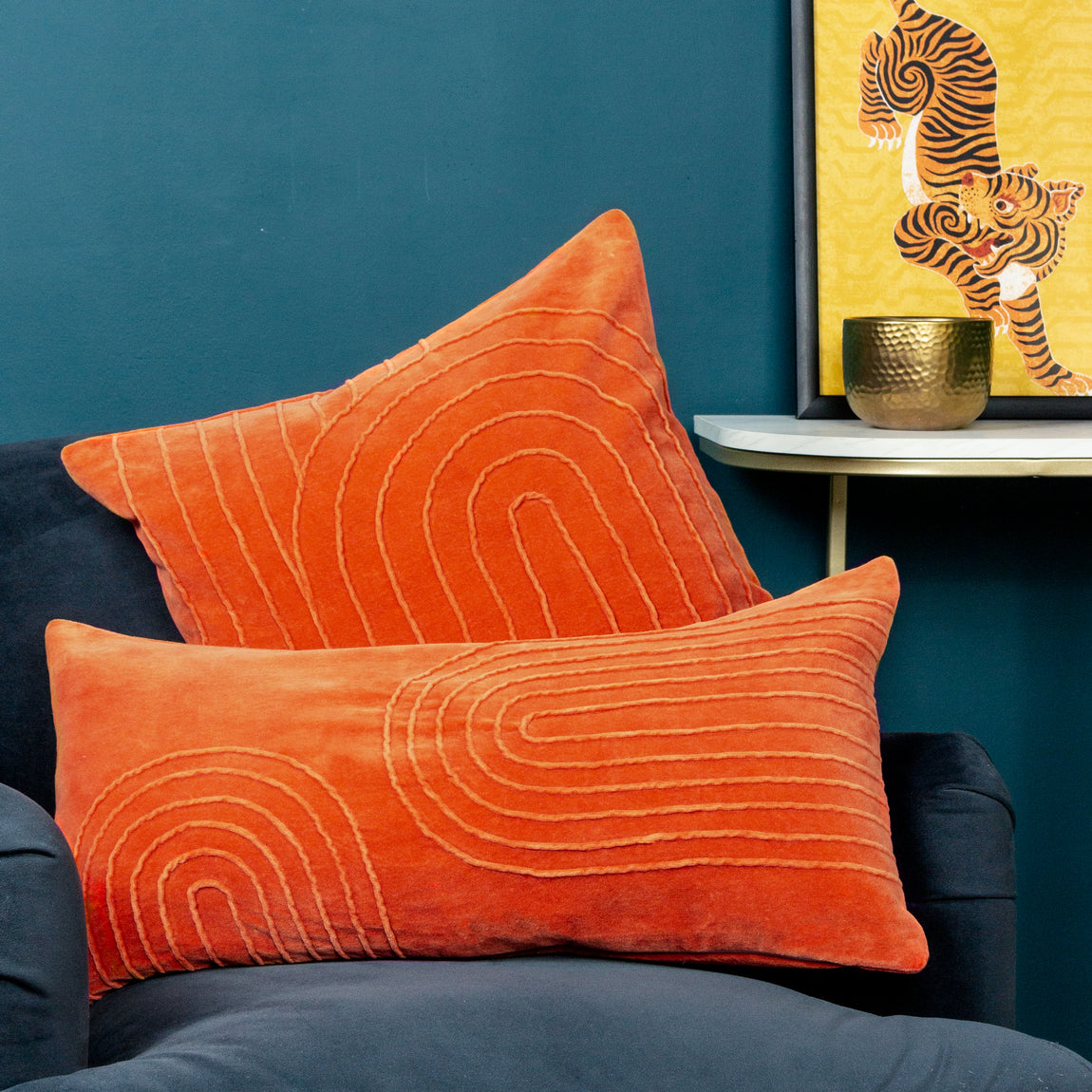 Furn. Mangata Textured Velvet 30cm x 60cm Filled Boudoir Orange