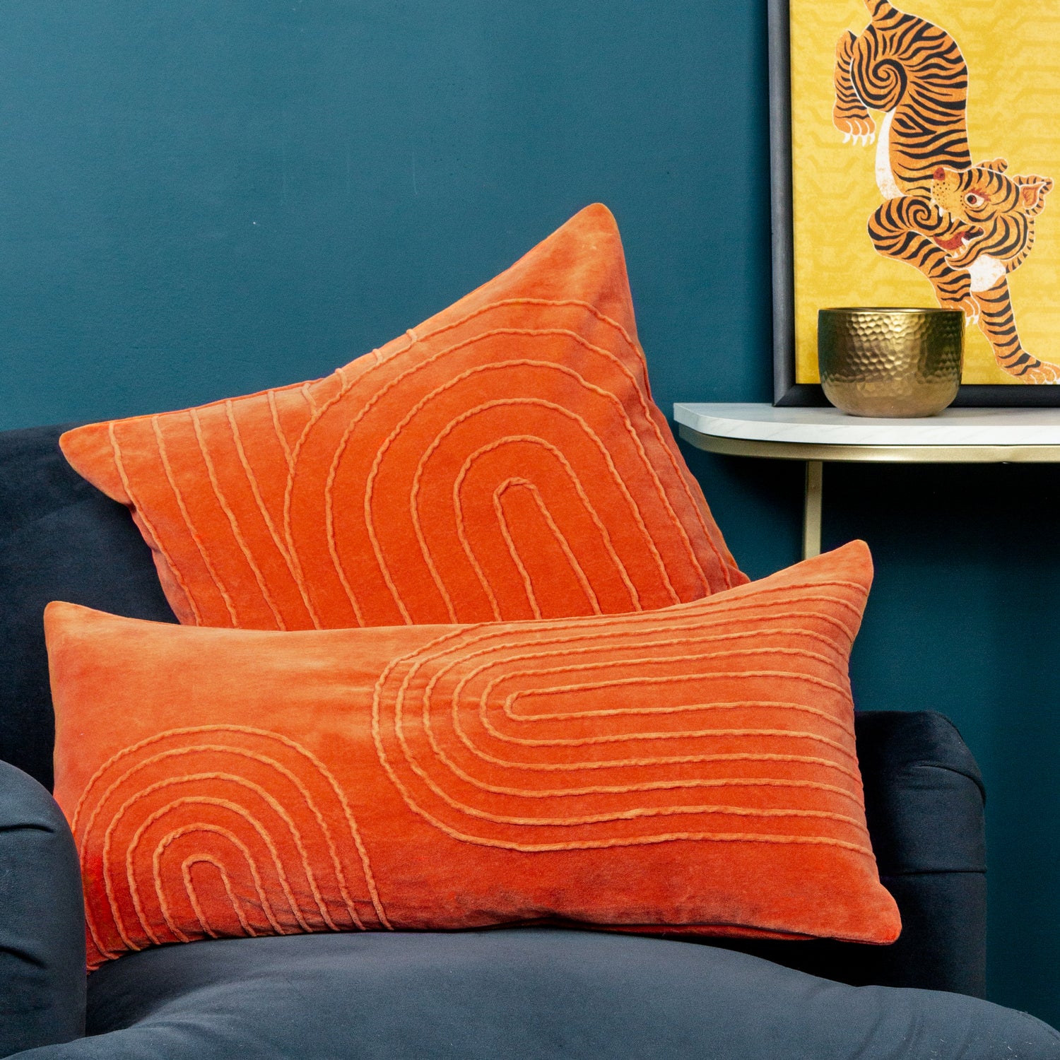 Furn. Mangata Textured Velvet 30cm x 60cm Filled Boudoir Orange
