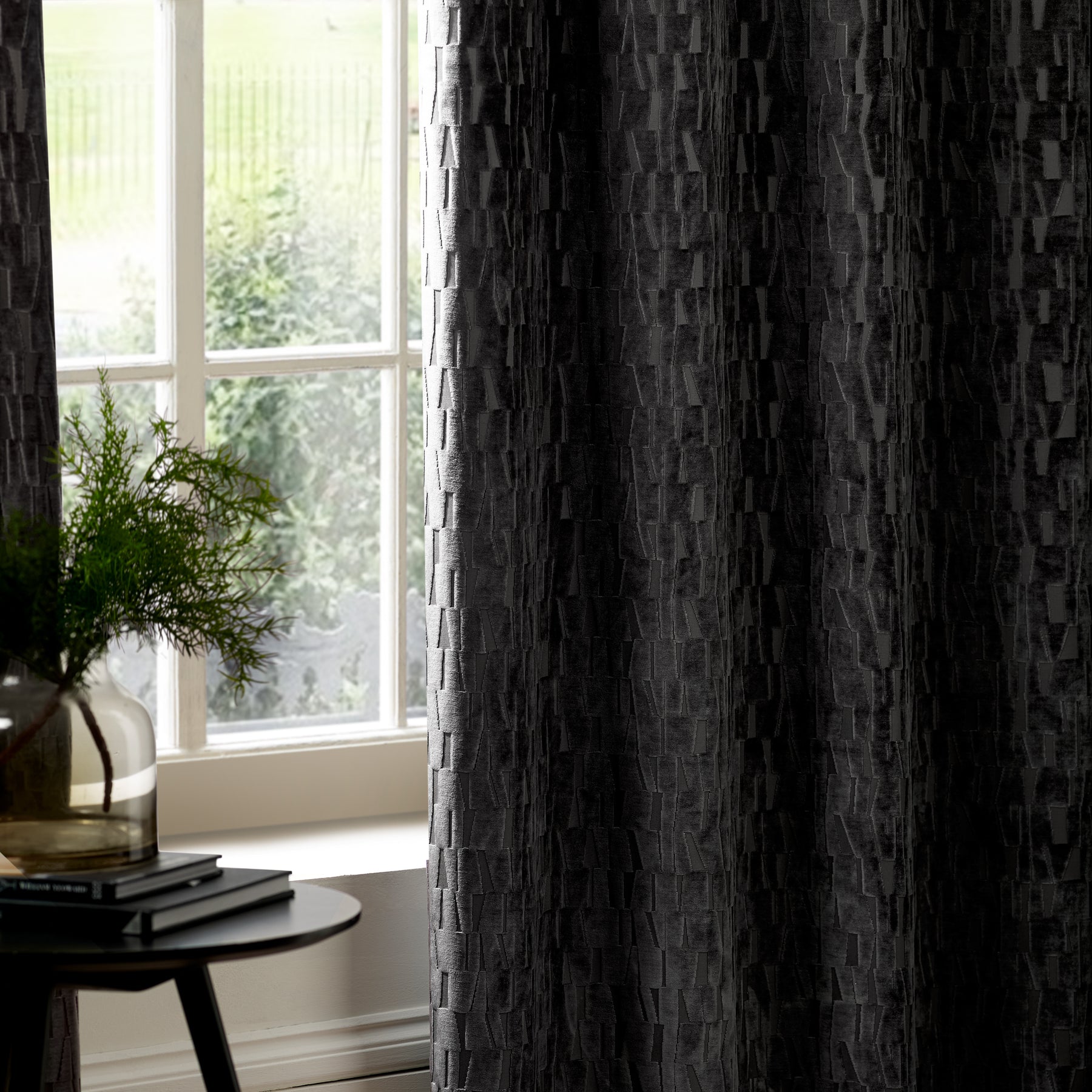 Paoletti Manhattan Velvet Ready Made Eyelet Blockout Curtains Charcoal