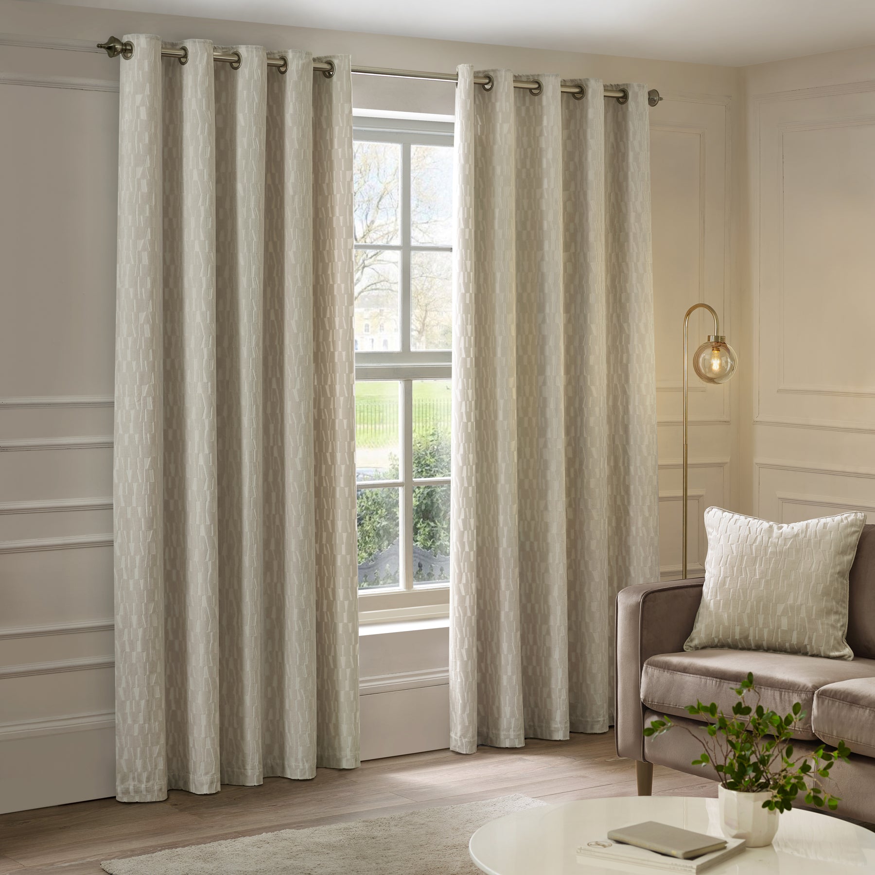 Paoletti Manhattan Velvet Ready Made Eyelet Blockout Curtains Ivory