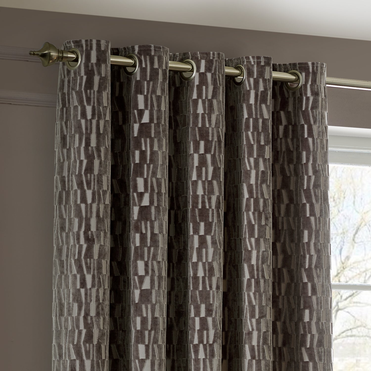 Paoletti Manhattan Velvet Ready Made Eyelet Blockout Curtains Mink