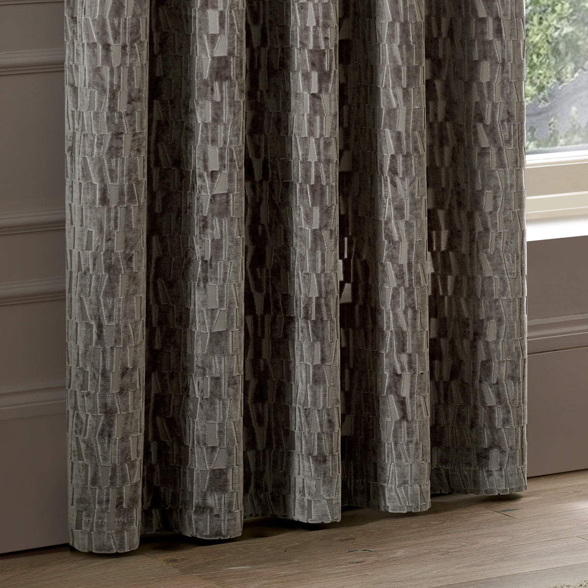 Paoletti Manhattan Velvet Ready Made Eyelet Blockout Curtains Mink