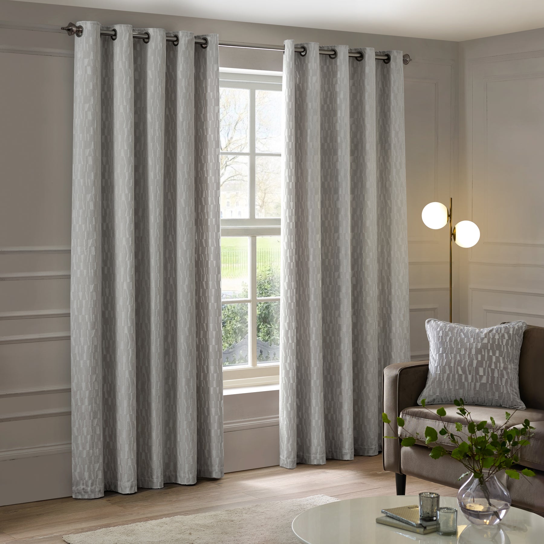 Paoletti Manhattan Velvet Ready Made Eyelet Blockout Curtains Silver