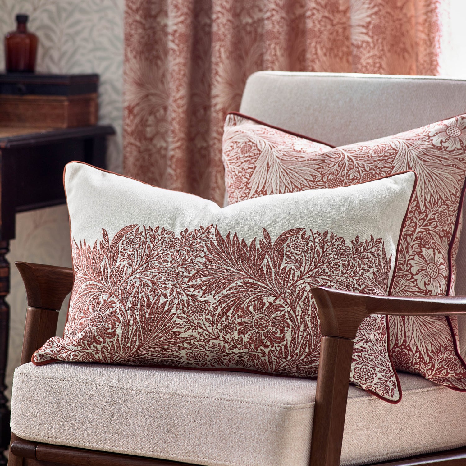 Morris & Co. Marigold Embroidered 50cm x 50cm Filled Cushion Russet