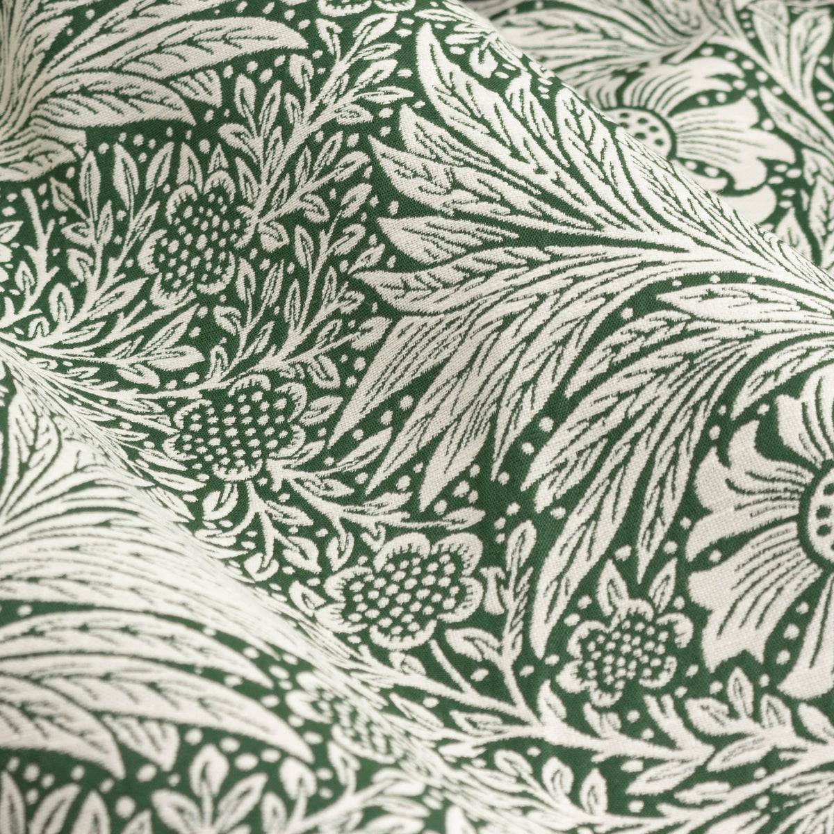 Morris & Co. Marigold Jacquard Floral Ready Made Pencil Pleat Curtains Leaf Green