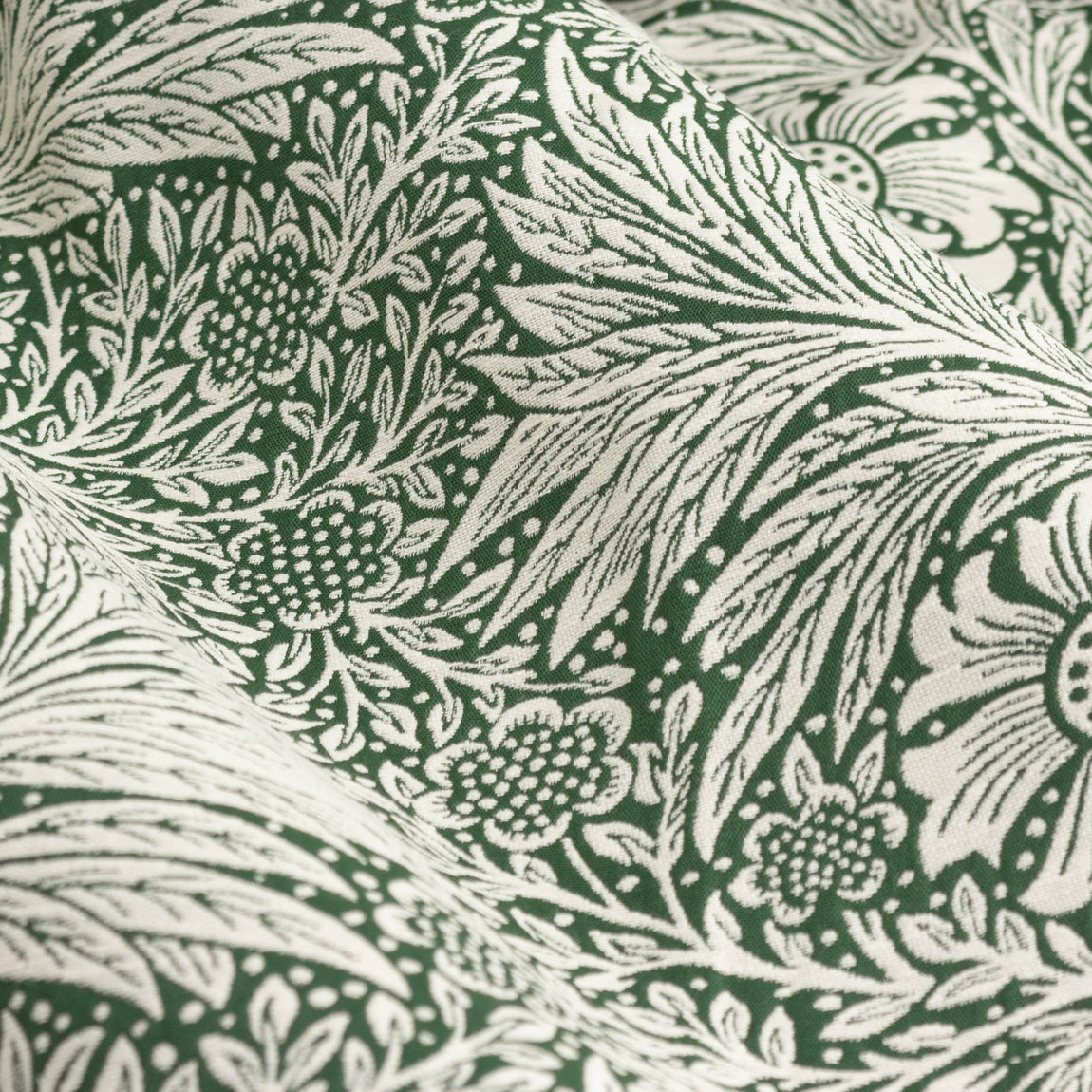 Morris & Co. Marigold Jacquard Floral Ready Made Pencil Pleat Curtains Leaf Green