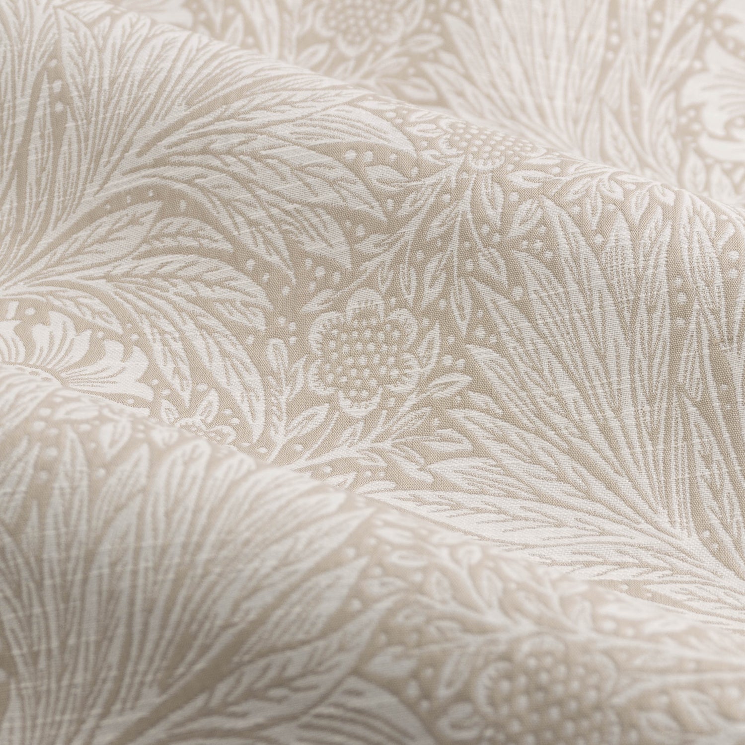 Morris & Co. Marigold Jacquard Floral Ready Made Pencil Pleat Curtains Stone