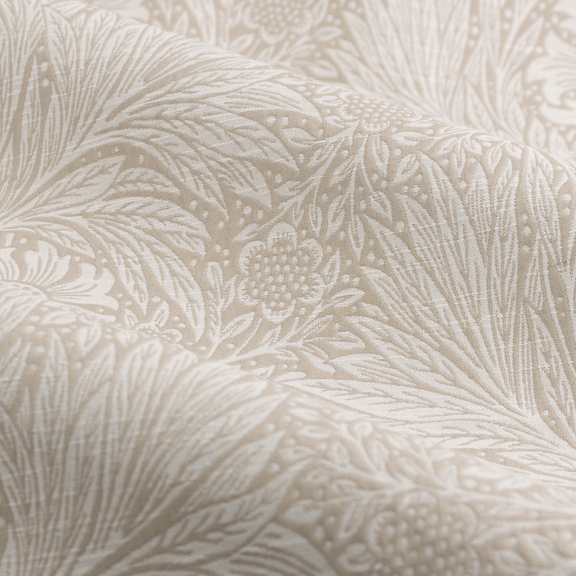 Morris & Co. Marigold Jacquard Floral Ready Made Pencil Pleat Curtains Stone
