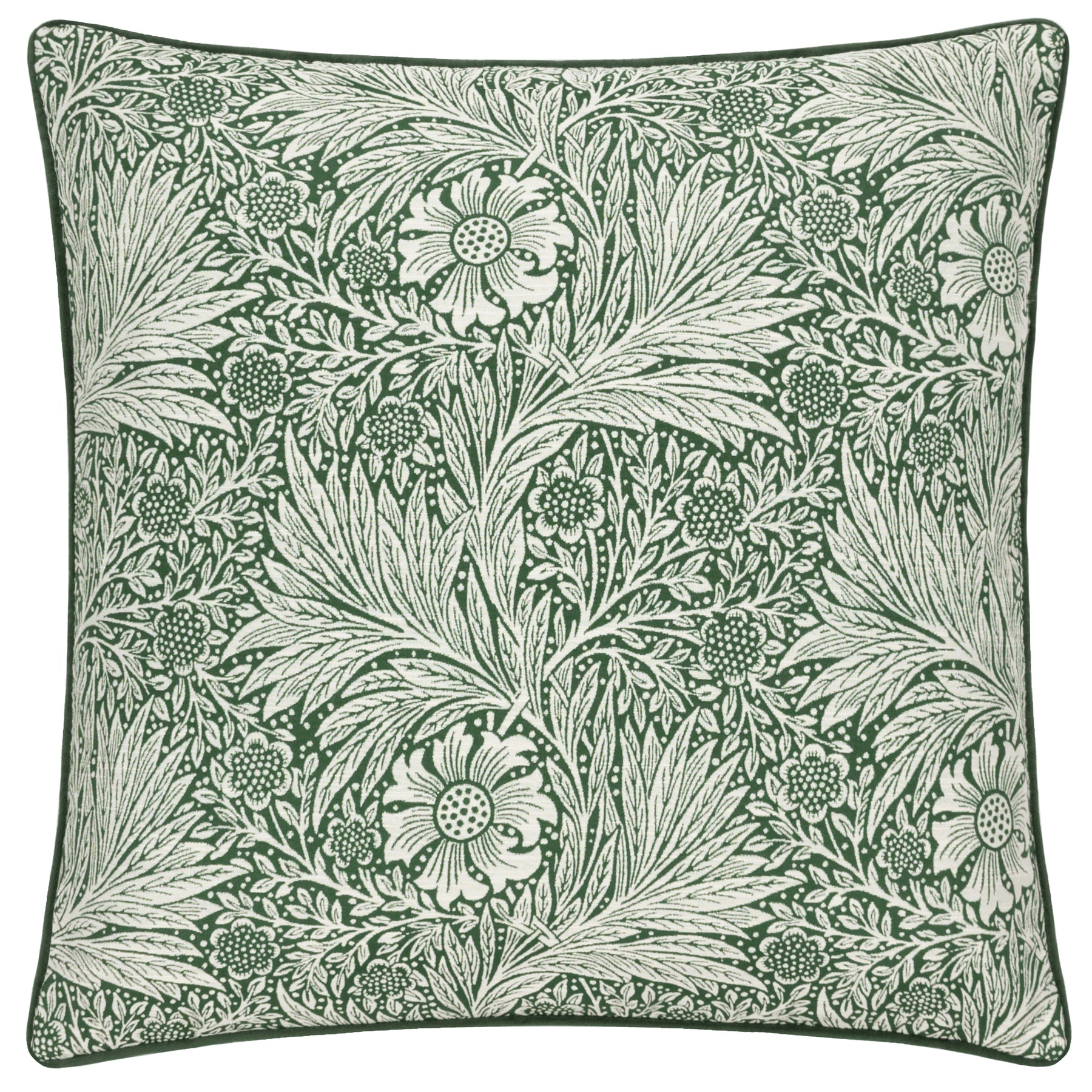 Morris & Co. Marigold Piped Jacquard 50cm x 50cm Filled Cushion Leaf Green