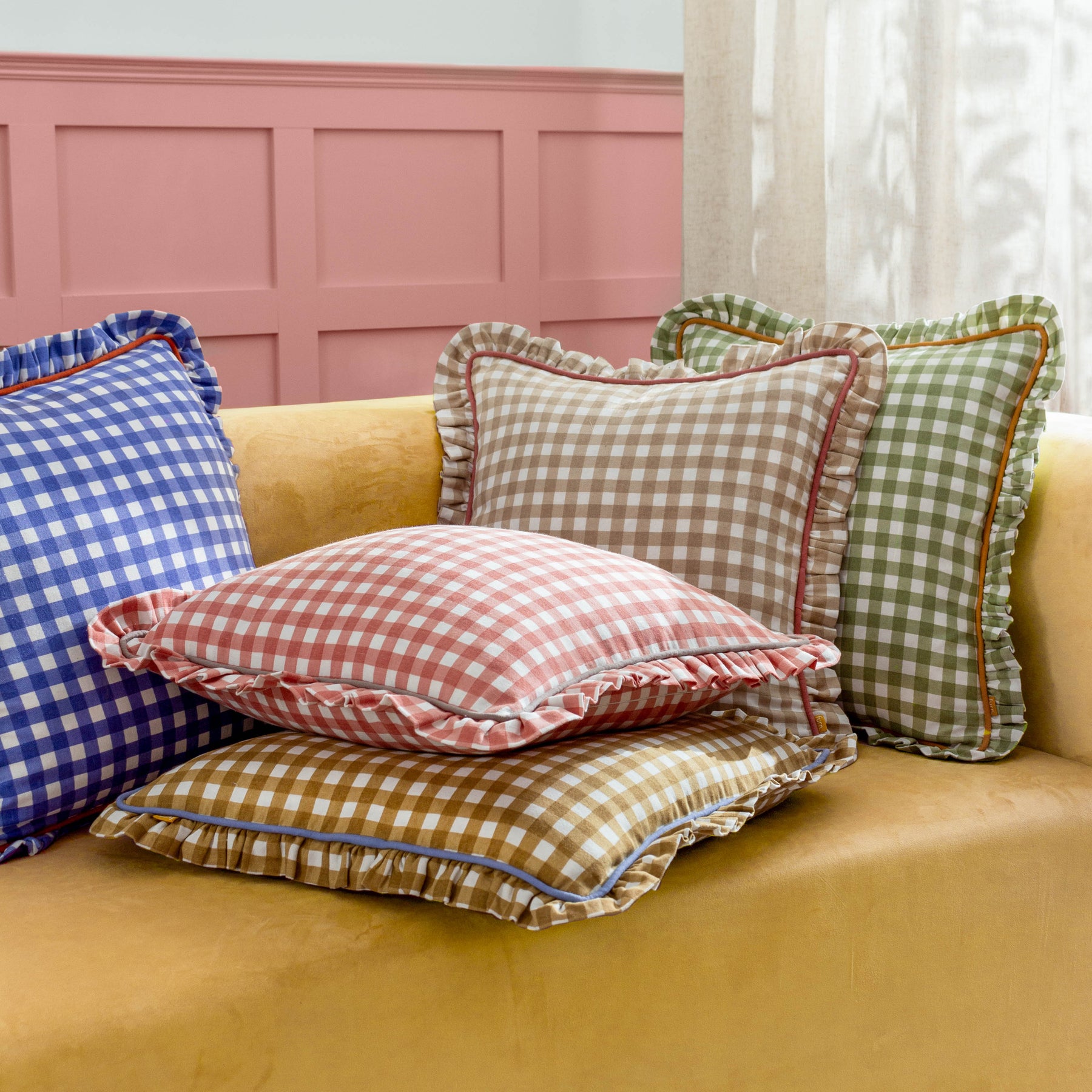 Furn. Maude Gingham 45cm x 45cm Piped Filled Cushion Sage