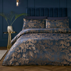 Soiree Midnight Palm Jacquard Duvet Cover Bedding Set Navy