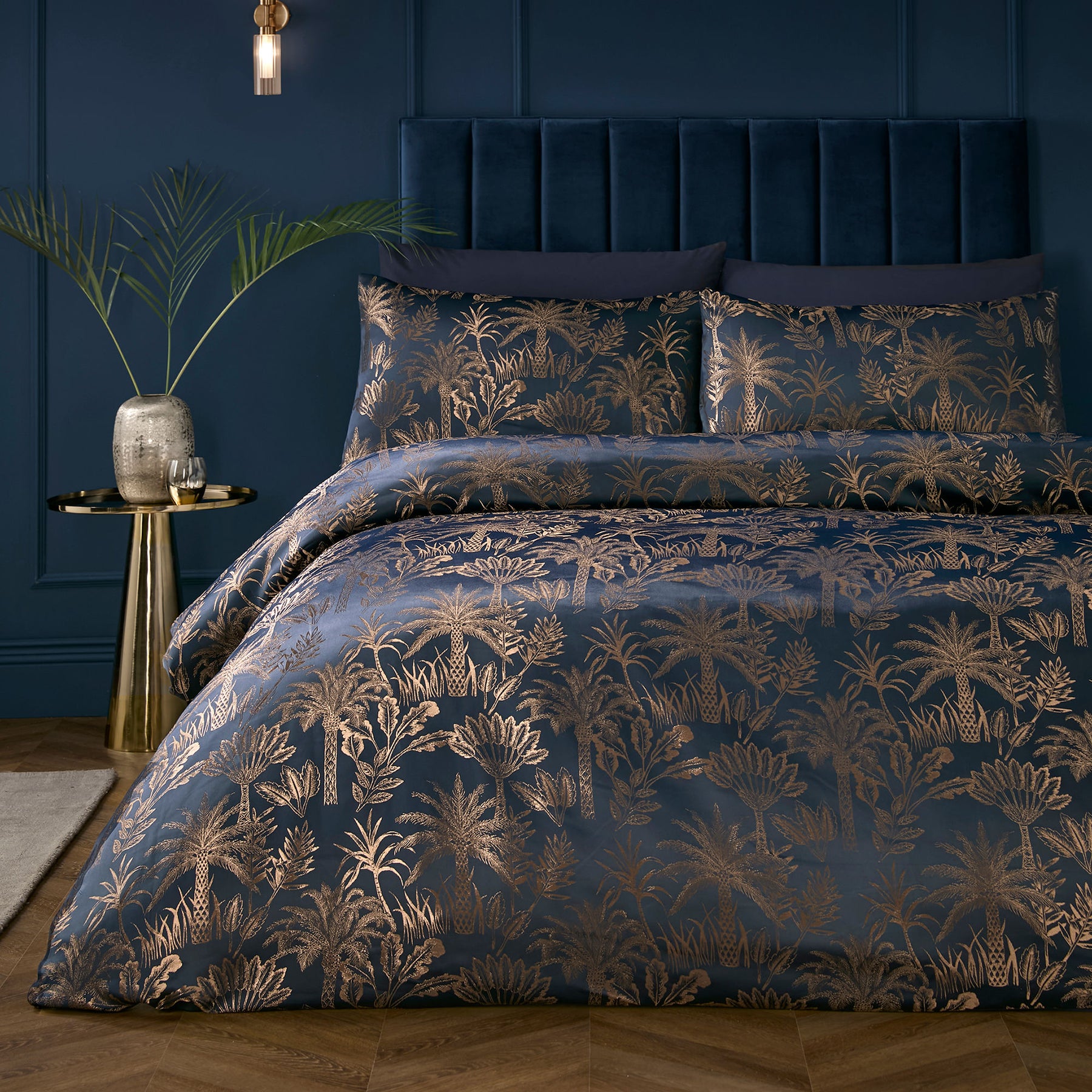 Soiree Midnight Palm Jacquard Duvet Cover Bedding Set Navy