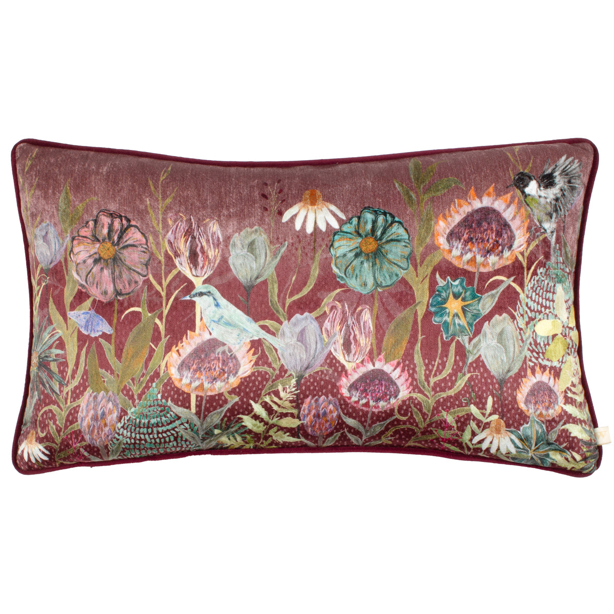 Meadow Bloom Blossom Garden Chenille Piped 30cm x 50cm Filled Boudoir Mauve