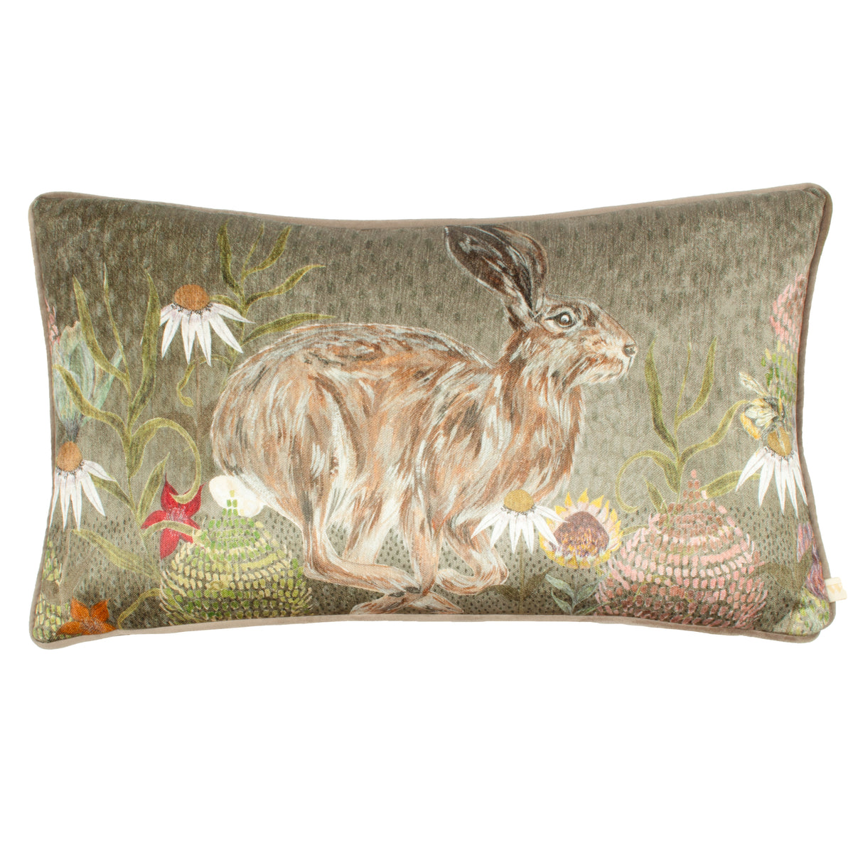 Meadow Bloom Hazel Hare Chenille Piped 30cm x 50cm Filled Boudoir Sage