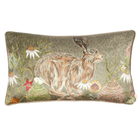 Meadow Bloom Hazel Hare Chenille Piped 30cm x 50cm Filled Boudoir Sage